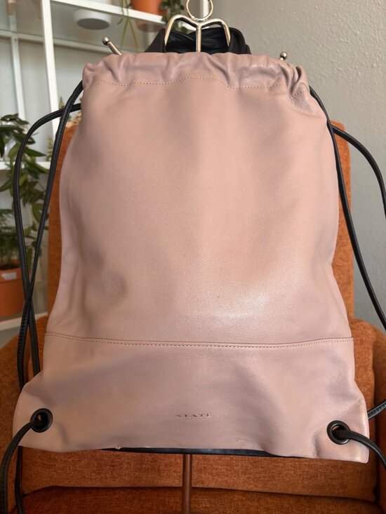 State Drawstring Backpack Black & Pink Leather Reversible Color Block Minimalist main image 10